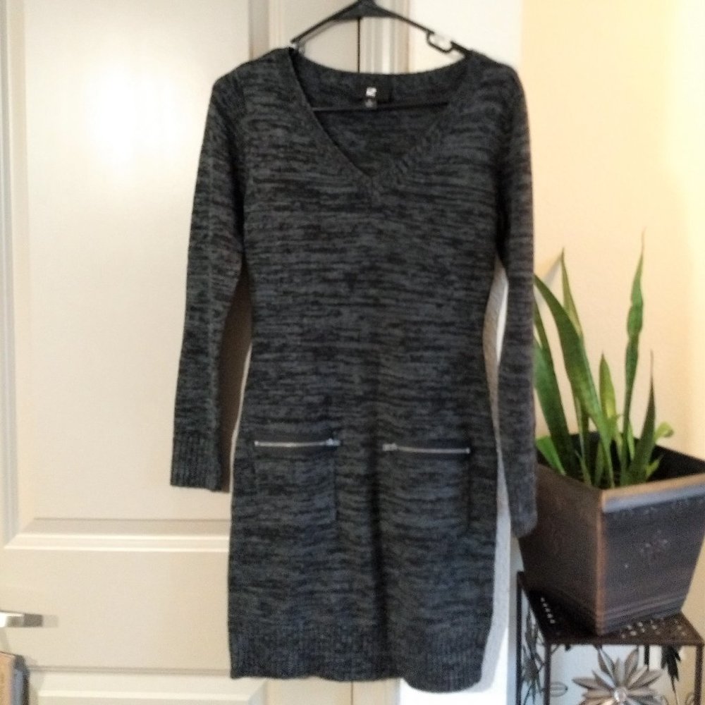 💋Grey Marled Sweater Dress Bodycon Zipper Pockets